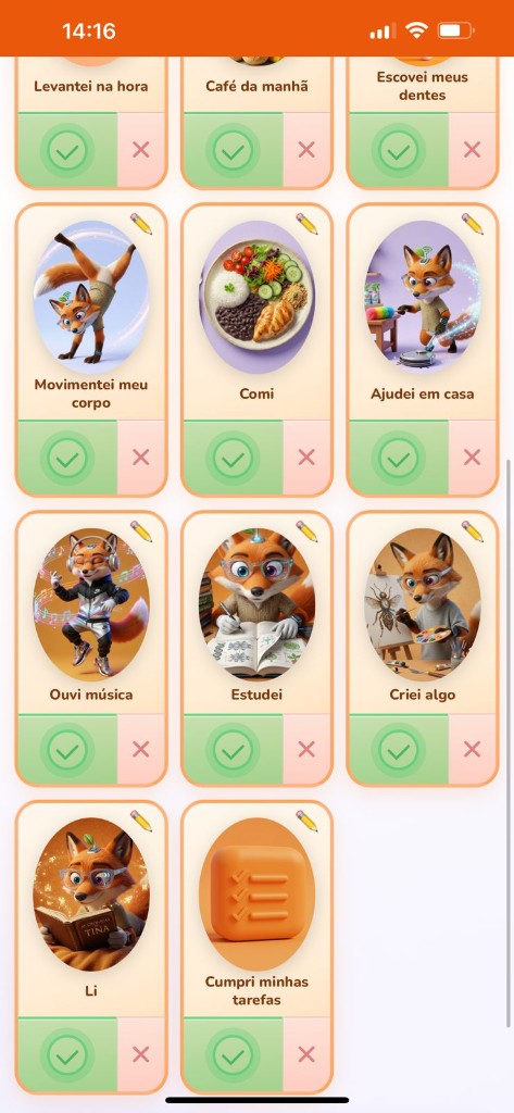 Grade de tarefas gamificadas para crianças