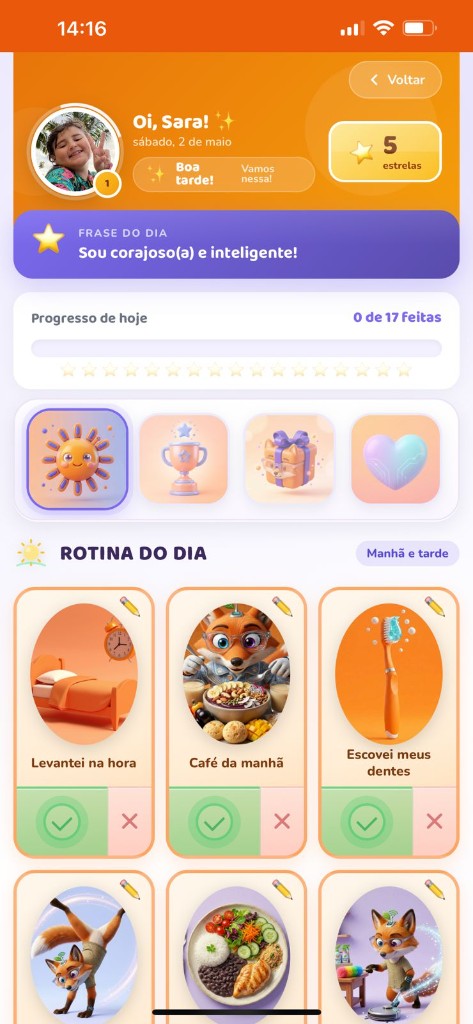 Rotina do dia com ilustrações 3D da Tina